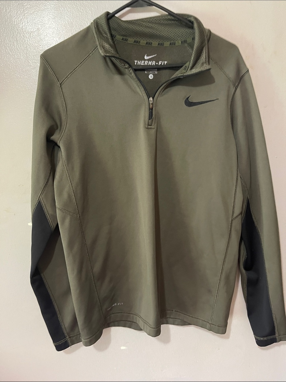 Nike Olive Green and Black Therma-FIT Quarter-Zip Performance Jacket